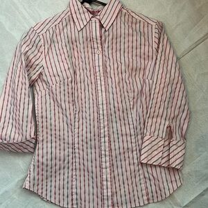 Express pink striped button down western cut shirt sz4